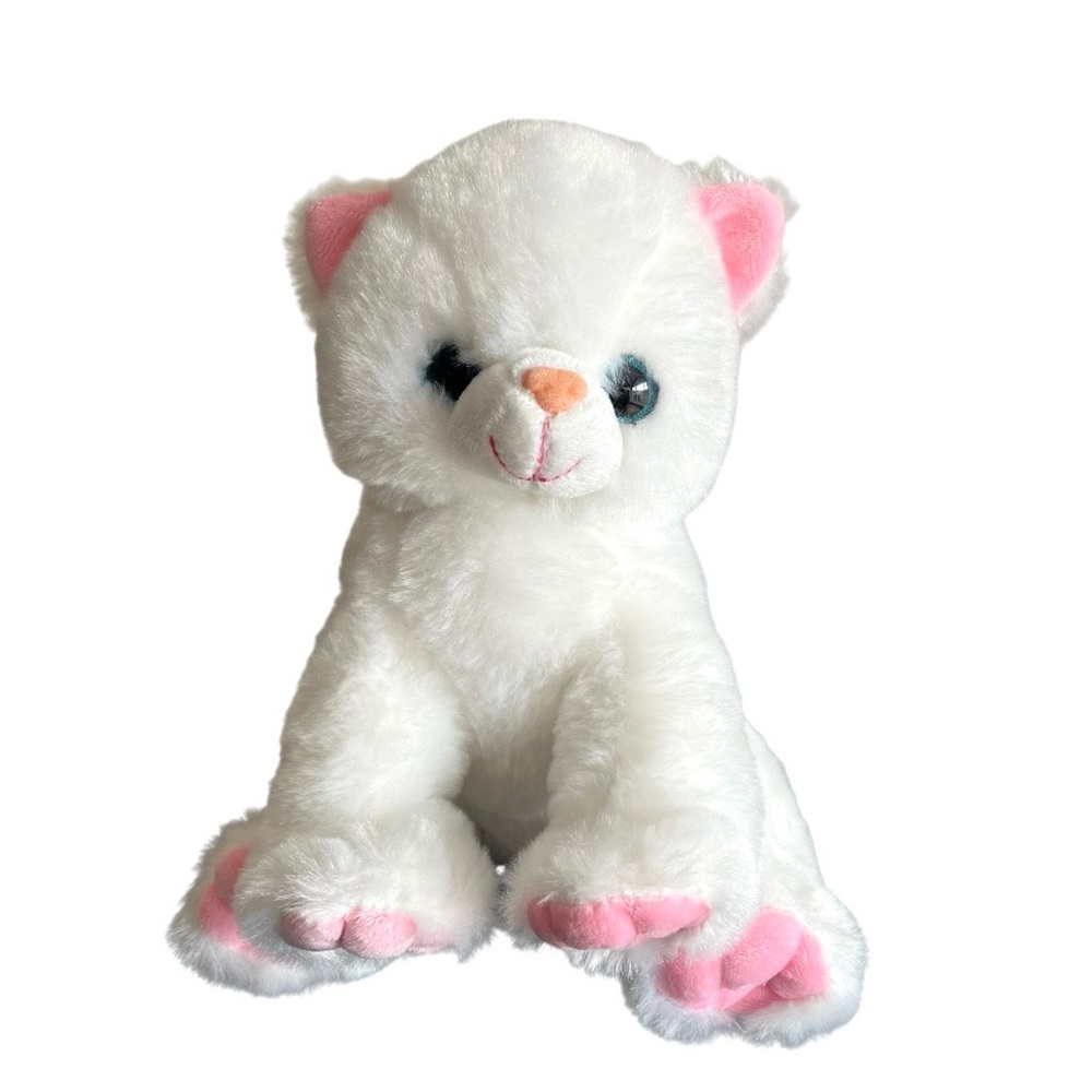 Bear Factory Kitty Cat Opal Sitting Plush White Blue Glitter Eyes 8 Inch 2018
